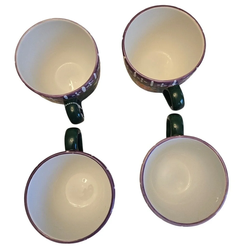 Crate‎ & Barrel Floral Soup Bowls Set 4 Green Cottagecore Stoneware